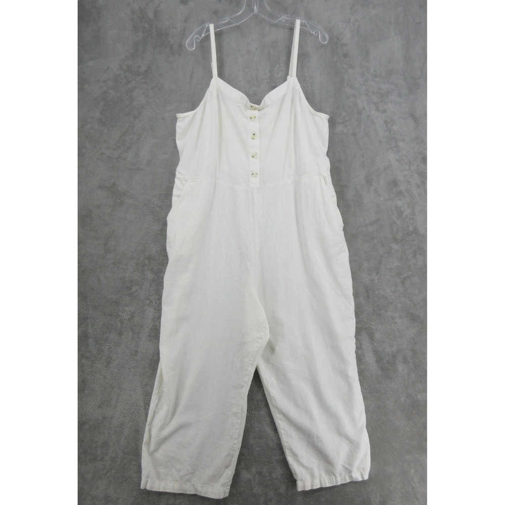 Old Navy Jumpsuit Womens Size XXL Linen Smocked Relaxed Pockets Boho Coastal